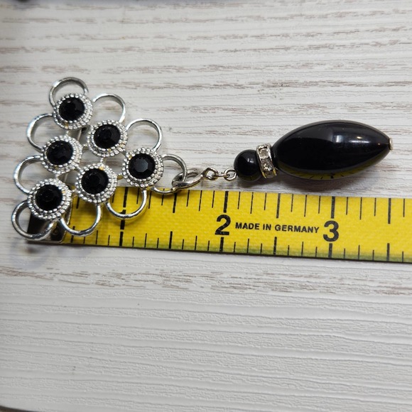 Sarah Coventry Silver Tone Black Bead Triangle Brooch Black Bead Dangle Charm - Picture 6 of 6